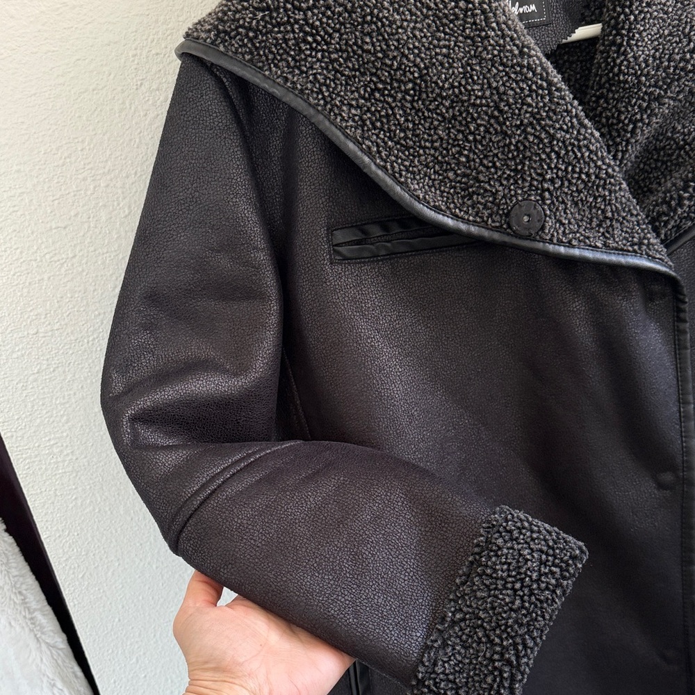 Sam Edelman women’s Charcoal hooded Teddy sherpa lined Jacket size medium - Picture 3 of 13